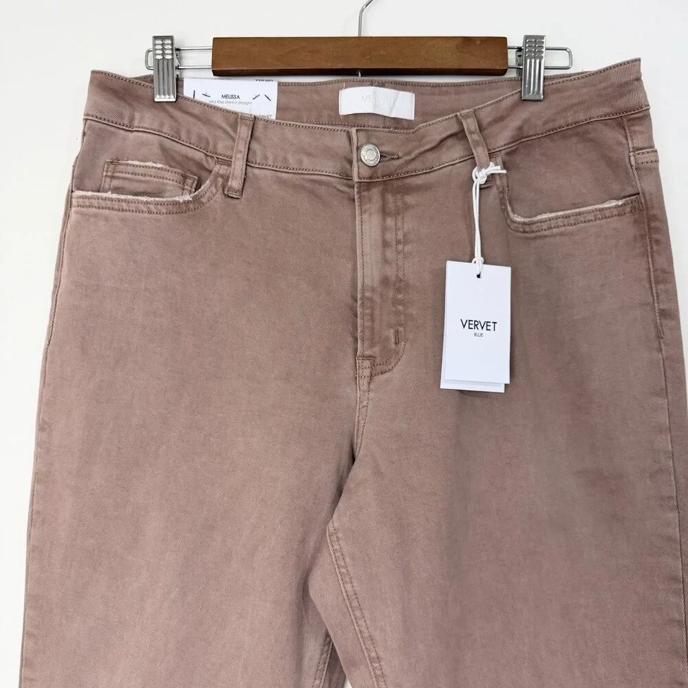 Vervet Jeans Melissa Mid Rise Stretch Straight Brown Denim NWT Women’s 32 / 14